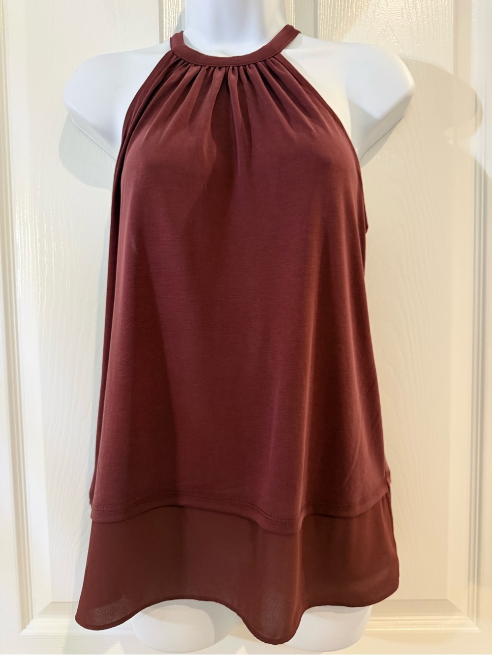 LOFT Wine Halter Tank with Layered Hem